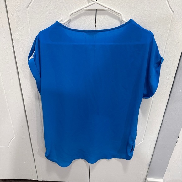 Milano Blue Keyhole Short Sleeve Blouse - Picture 2 of 8